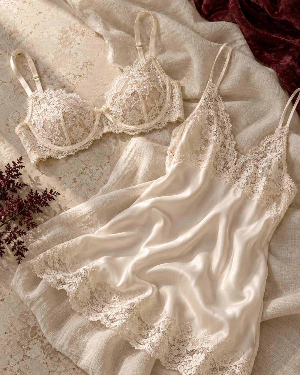 Dentelle ivoire et matières délicates